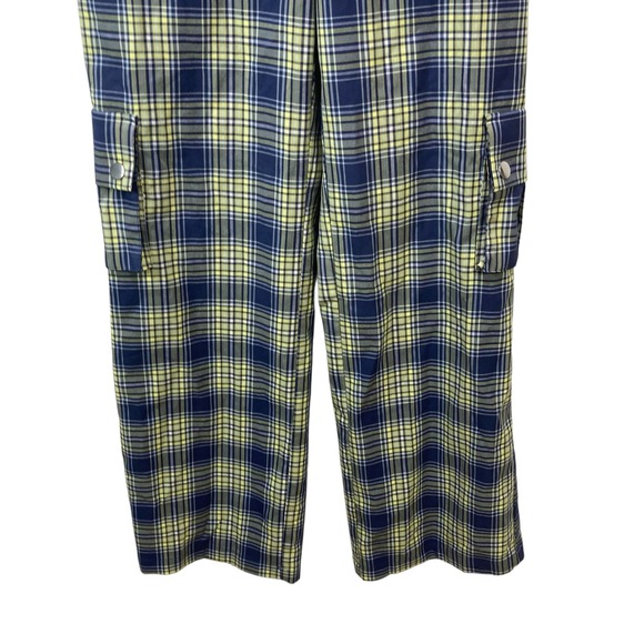 Forever 21 Women's Blue Yellow Plaid Cargo Pants Wide‎ Leg Size Medium - Picture 4 of 16